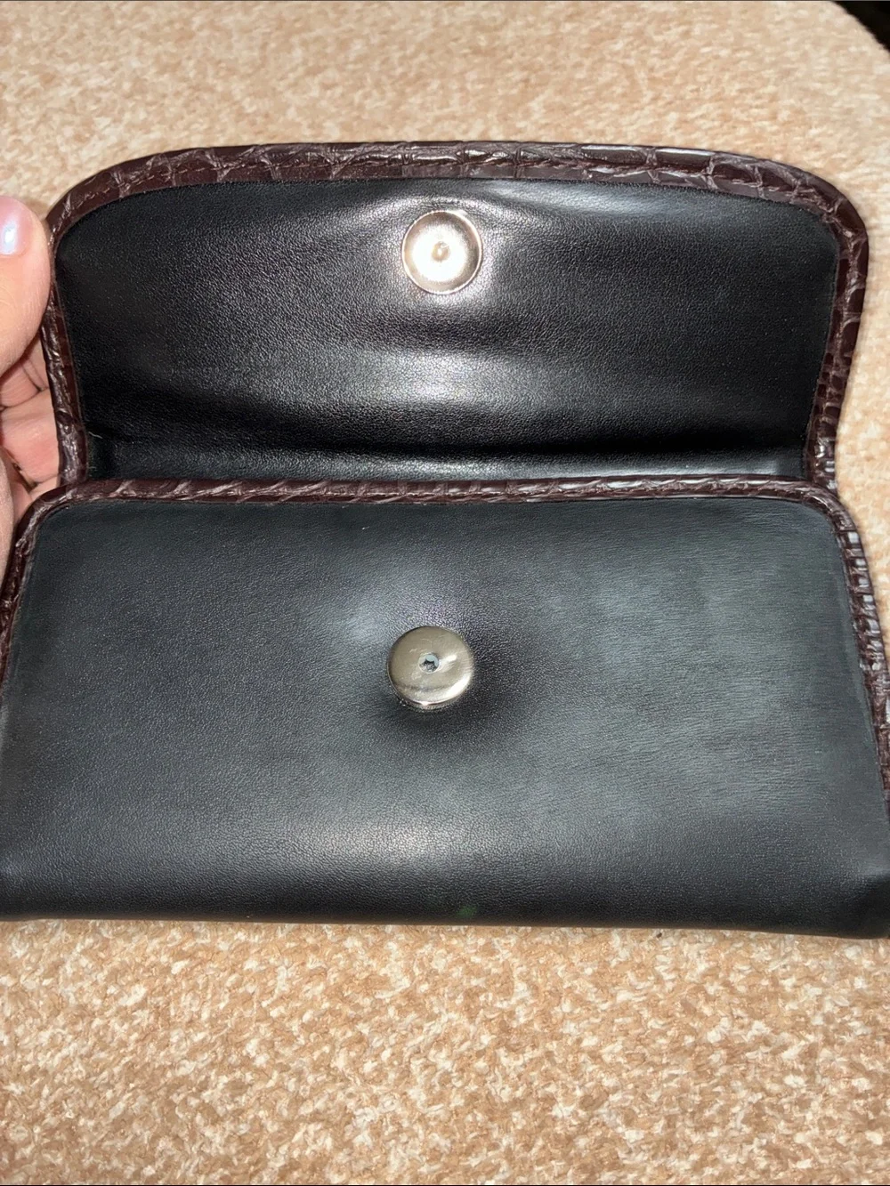 Black and Dark Brown Croc-Trim Wallet with Gold Heart Accent